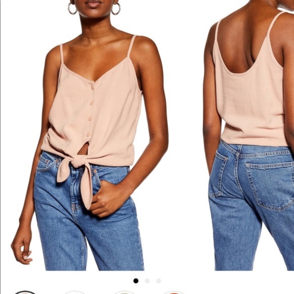 Topshop Tops - Topshop Tie Front Button Down Pink Crop Tank Top NEW